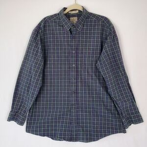 LL Bean Wrinkle Resistant Blue Plaid Button Long Sleeve Shirt Men's Sz Large Reg